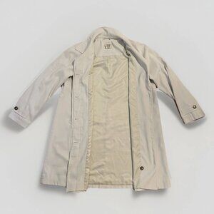 Vtg LL Bean Women’s Trench Coat Jacket L Cream ONW98 All Over Logo Lining RARE